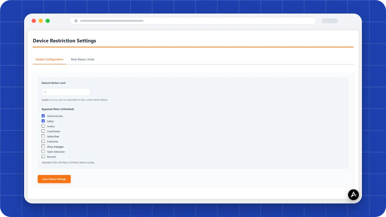 Device Restriction interface preview